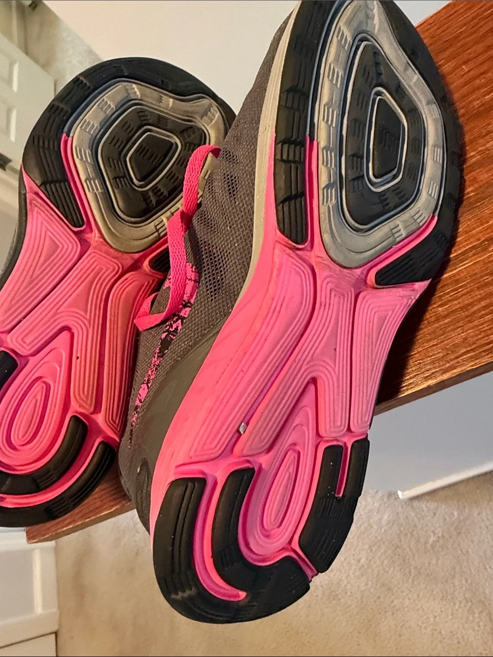 Nike Women's Charcoal Gray Athletic Sneakers with Hot Pink Accents